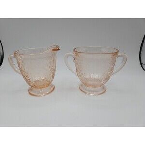 Pink Depression Glass Cream & Sugar Macbeth Evans American Sweetheart